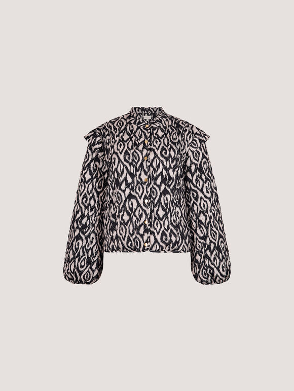 Textured Ikat Quilted Jacket, Black, large