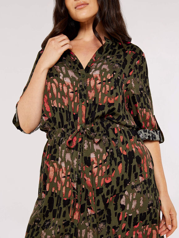 Curve Brushstroke Mini Dress, Khaki, large