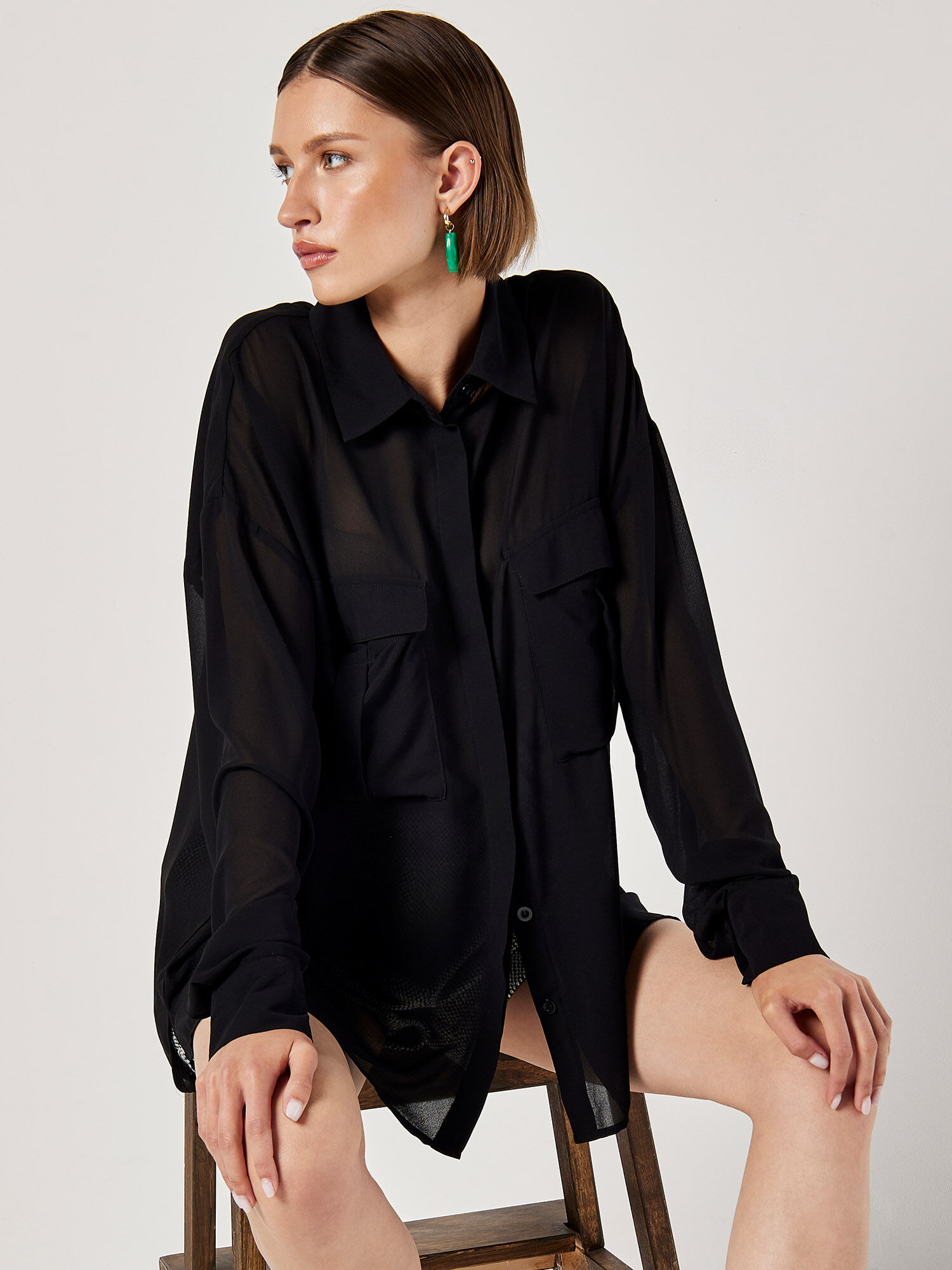 Oversized Chiffon Shirt Apricot Clothing