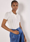 Pointelle Knit Polo T-Shirt, Cream, large