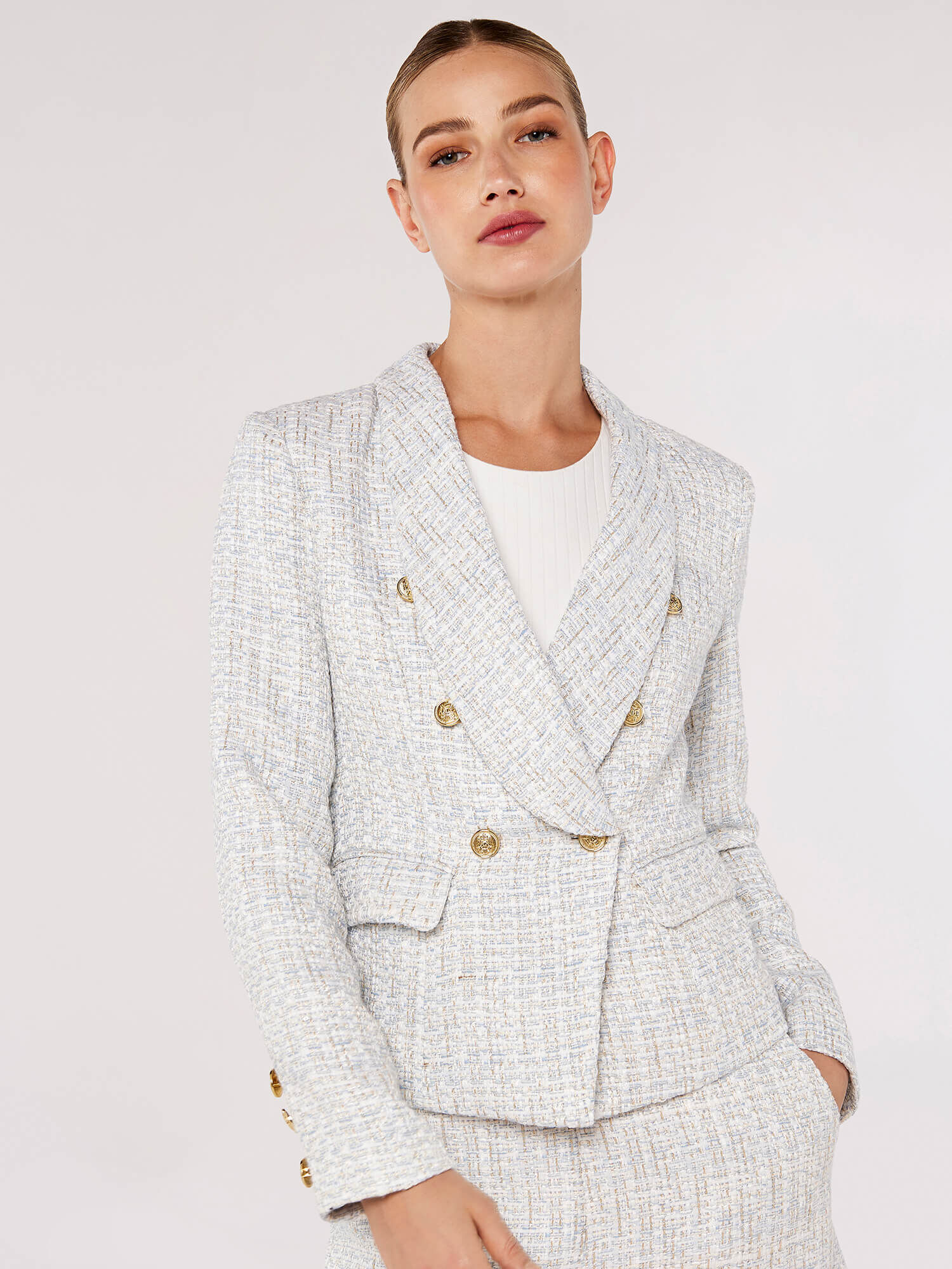Tweed Cropped Blazer Apricot Clothing