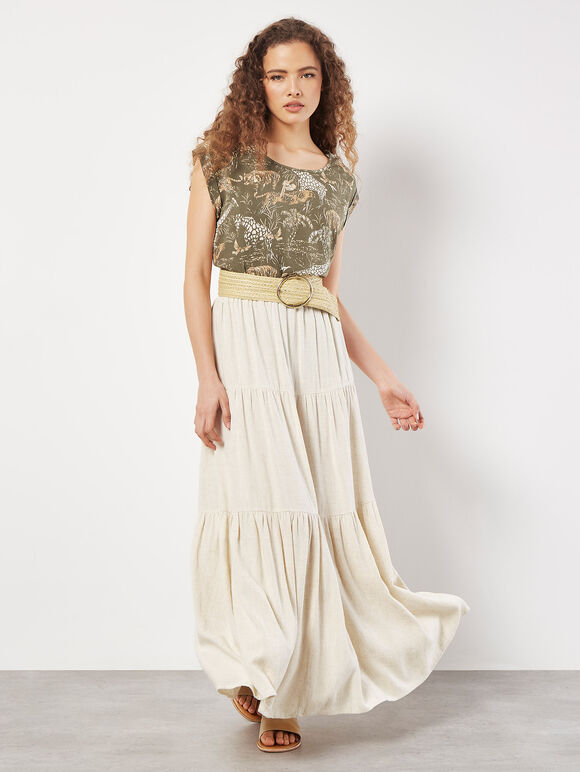 Graphic Animal Print Woven T-Shirt, Khaki, large