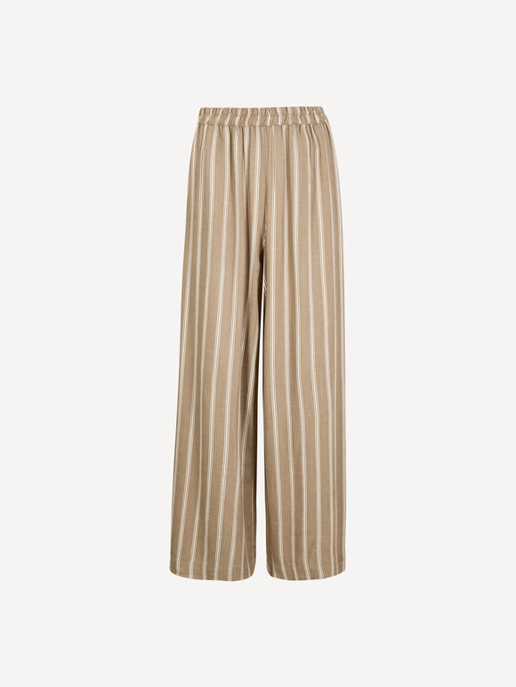 Linen Blend Wide-Leg Stripe Trousers, Stone, large