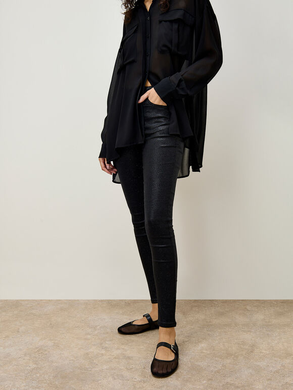 Sparkle Stretch Skinny Fit Jeans, Black, large