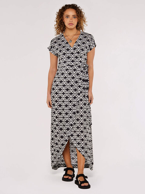 Tie-Dye Wrap Maxi Dress, Grey, large