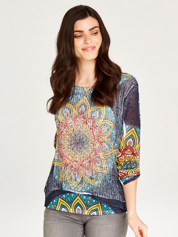 Tribal Placement Underlay Top, Navy, large