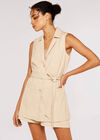 Sleeveless Tie Waist Blazer, Stone, large