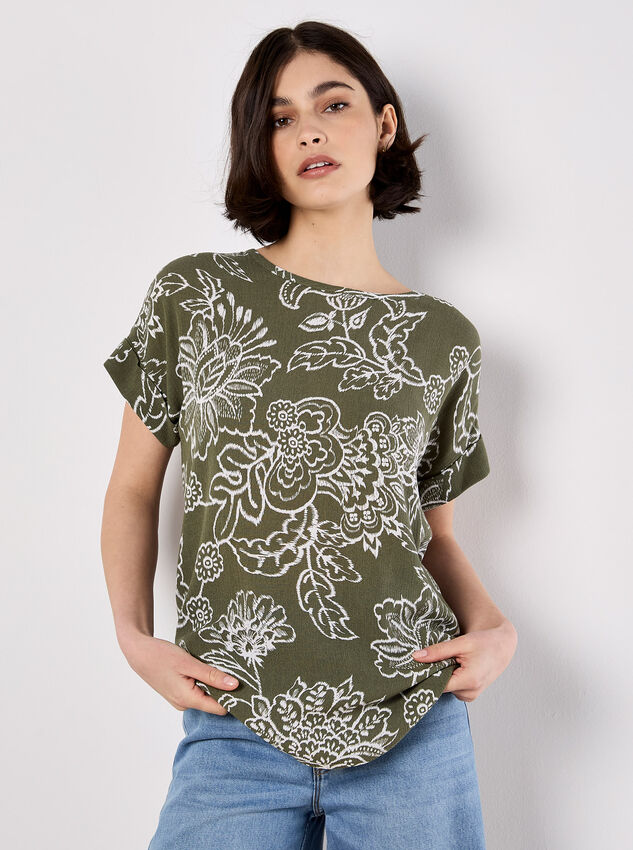 Sarasa Floral Button Back T-Shirt, Khaki, large
