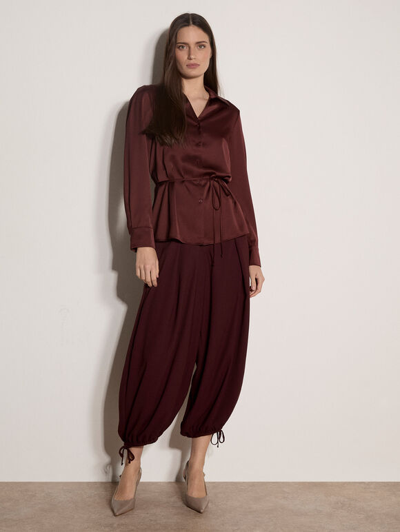 Soft Satin Shirt, Burgundy, large