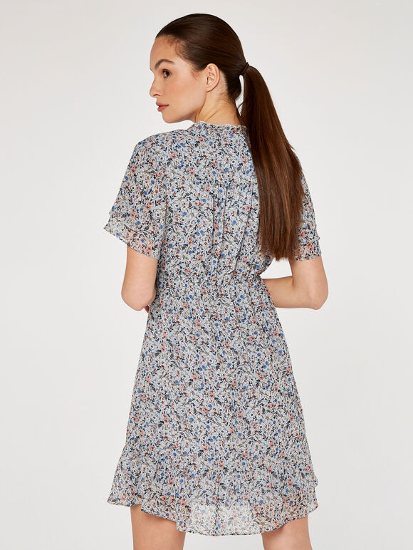 Floral Angel Sleeve Dress, Blue, large