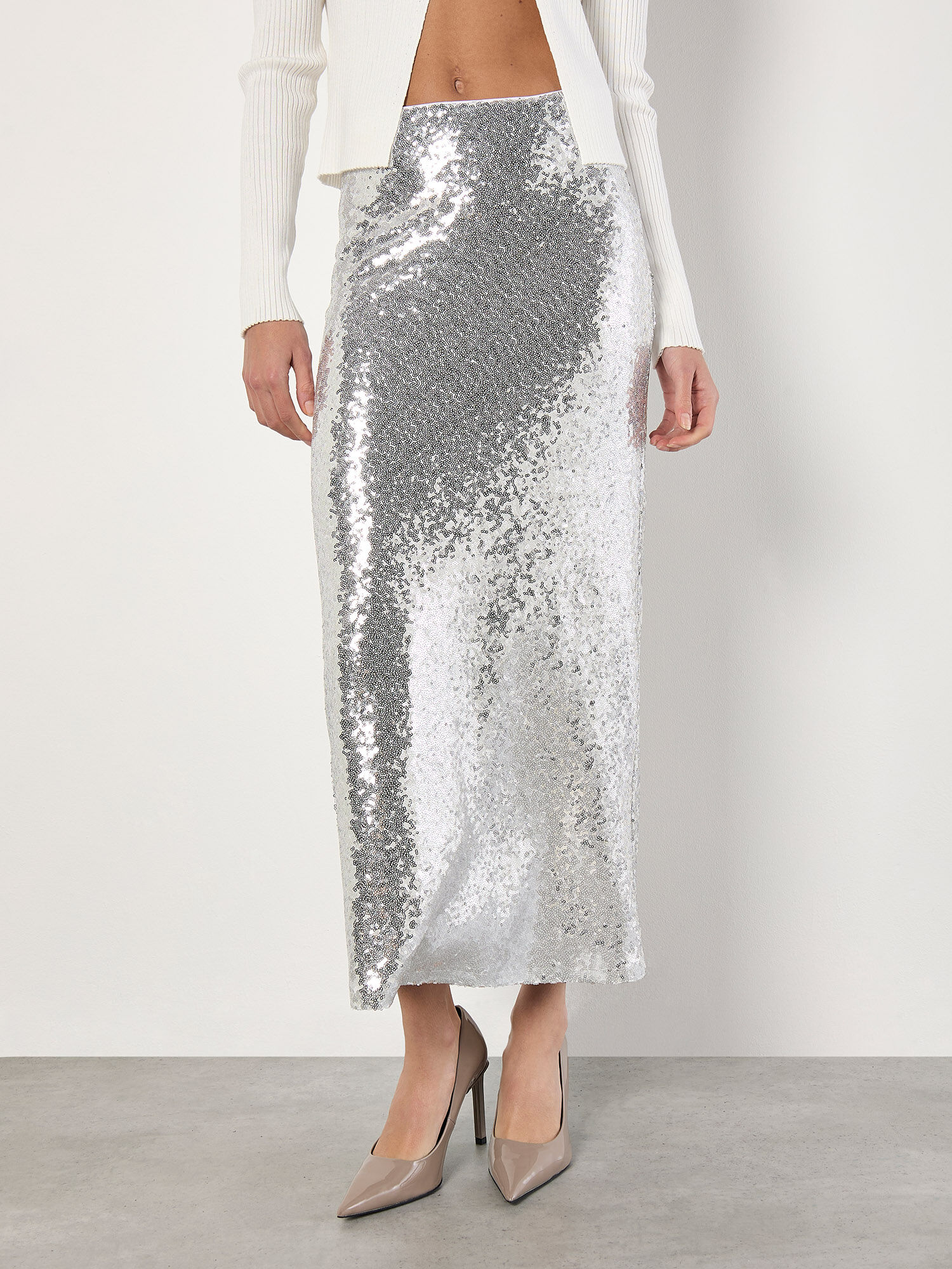 Silver grey sequin skirt store
