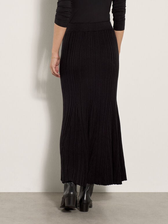 Ribbed Knit Midi Skirt, Black, large
