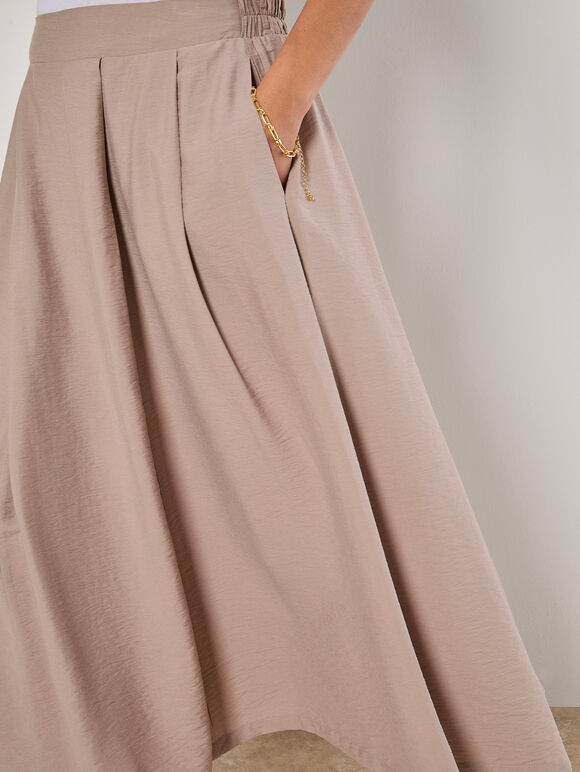 Pleated A-Line Midi Skirt, Stone, large