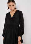 Chevron Shimmer Wrap Mini Dress, Black, large