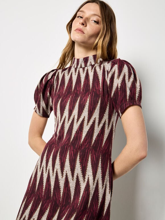 Chevron Knit Mini Dress, Burgundy, large