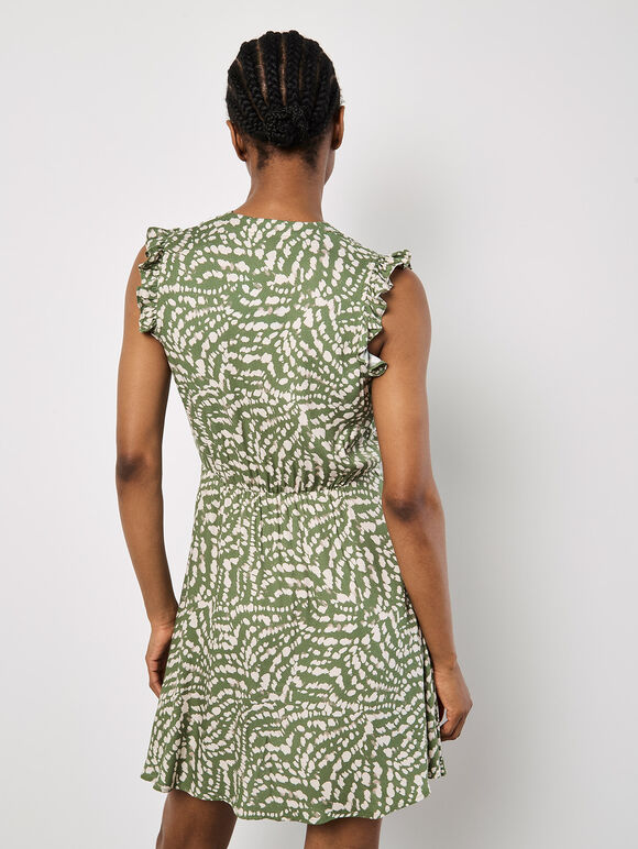 Abstract Spot Ruffle Mini Dress, Green, large