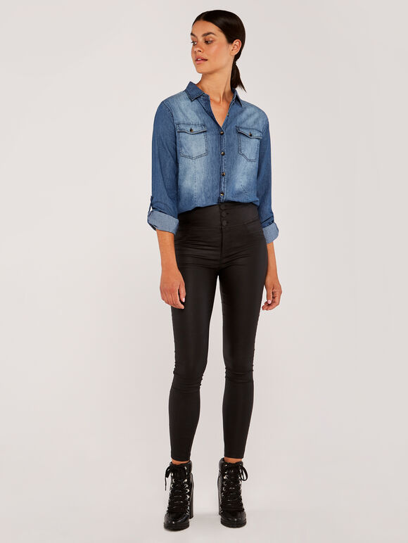 2 Pocket Denim Shirt, Navy, large
