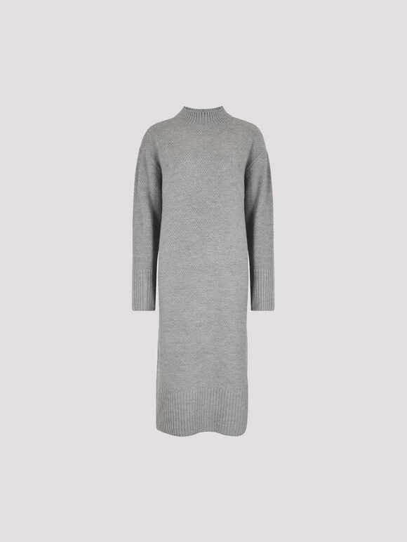 Waffle Knit Midi Dress, Grey, large