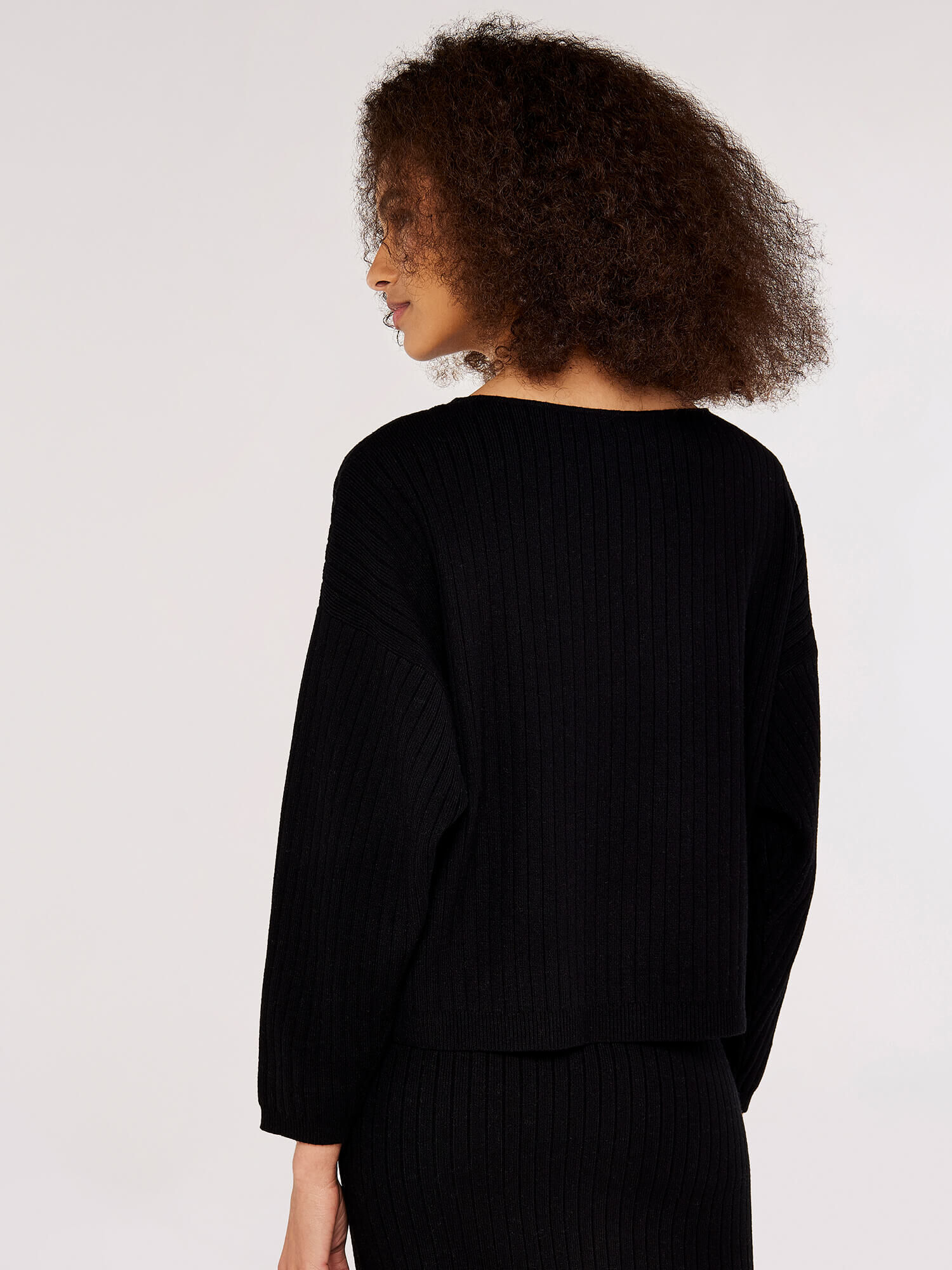 Vertical Rib Slash Neck Jumper | Apricot UK