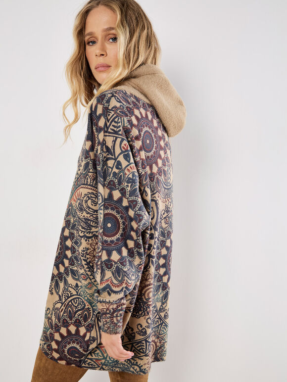 Mandala Hooded Tunic Jumper, Teal, large