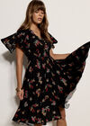 Botanical Floral Smocked Midi Dress, Black, large