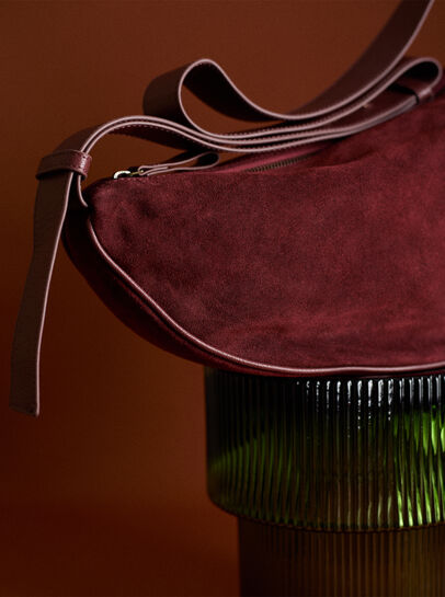 Suede Half Moon Crossbody Bag