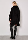 Faux Fur Collar Poncho, Black, large