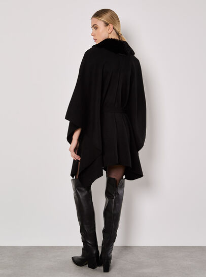 Faux Fur Collar Poncho