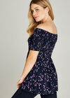 Navy Smock Butterfly Bardot Top, Navy, large