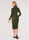 Roll Neck Knit Midi Dress, Green, large