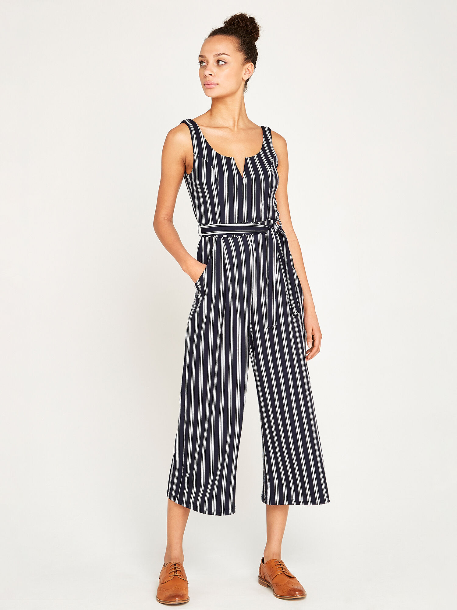 Navy striped top culotte jumpsuit