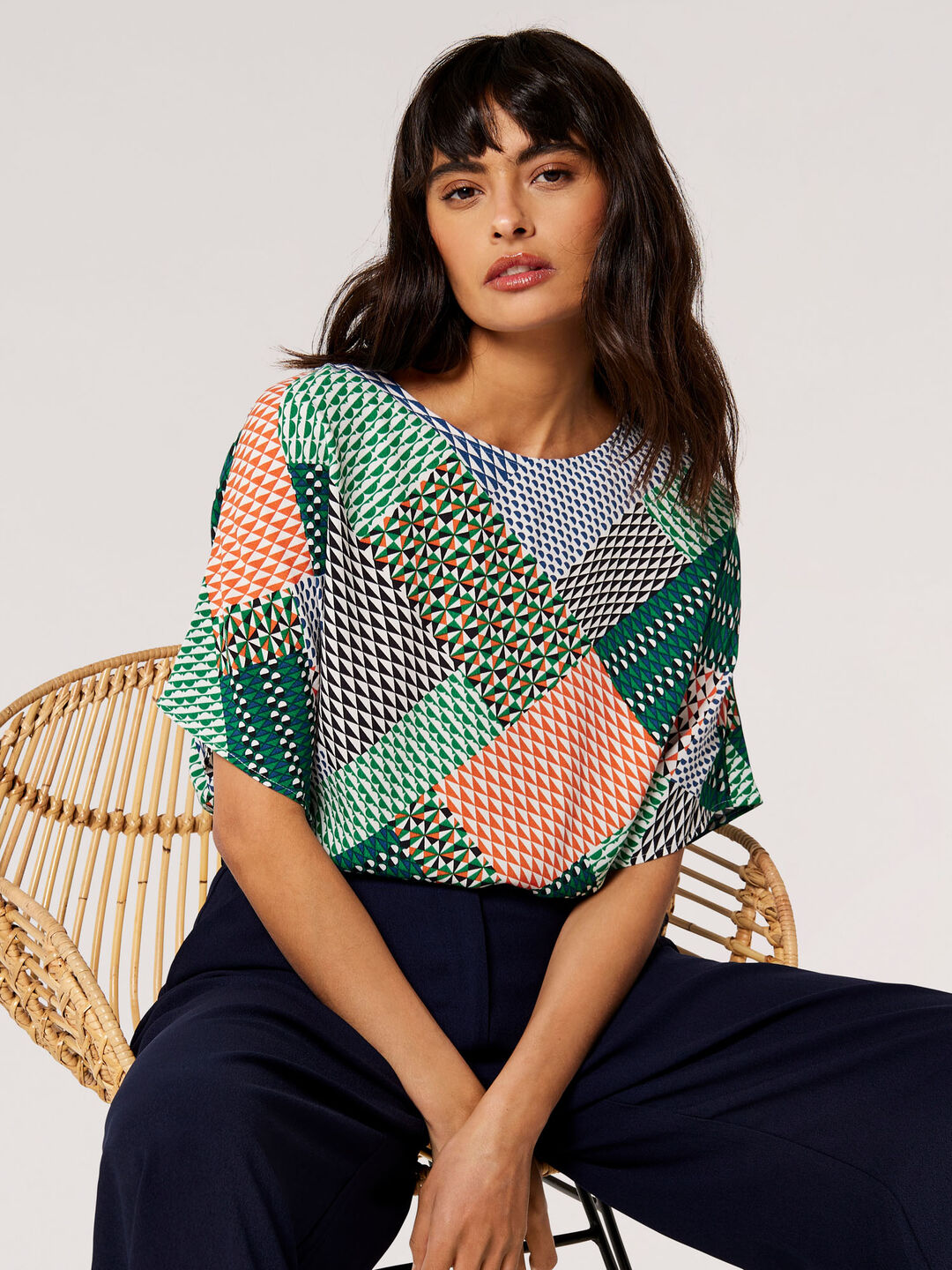 Image of Geometric Patchwork Textured T-Shirt