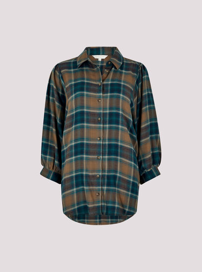 Soft Touch Balloon Sleeve Check Shirt