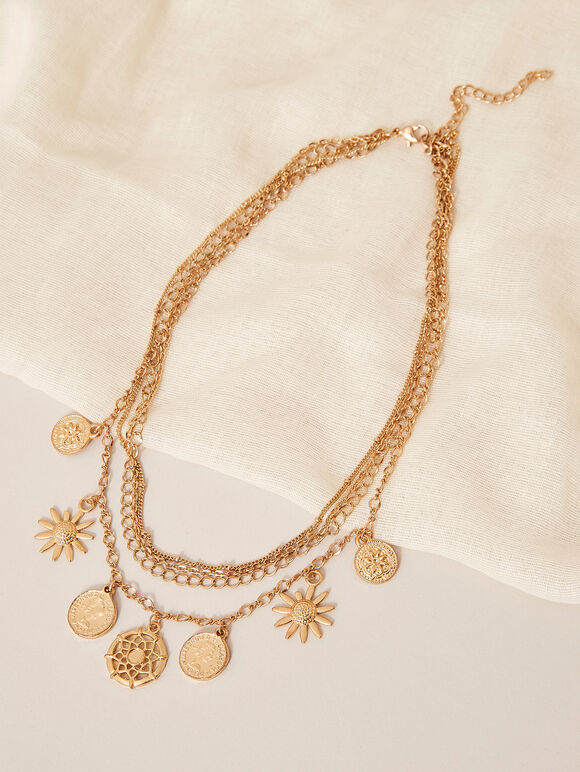 Multichain Vintage Gold Necklace, Yellow, large