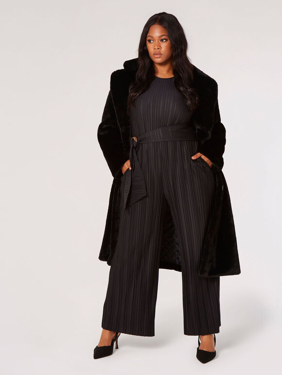 Curve Longline Soft Faux Fur Coat, Black, large