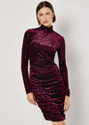 Animal Jacquard Velvet Mini Dress, Burgundy, large