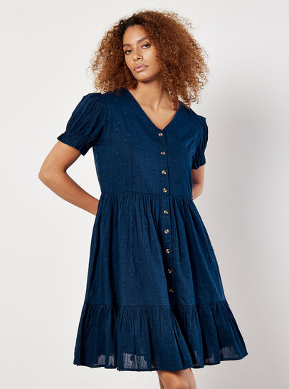 Cotton Blend Dobby Mini Dress