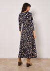 Leaf Print Wrap Maxi Dress, Navy, large
