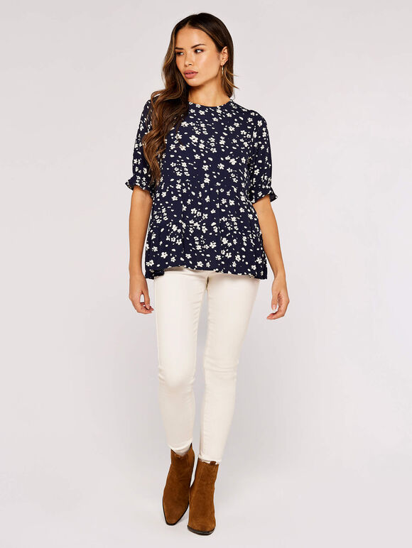 Ditsy Tiered Top, Navy, large