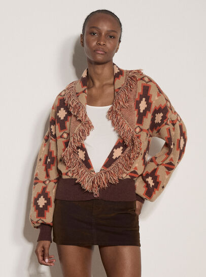 Soft Boho Geo Fringe Cardigan