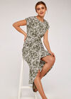 Brushstroke Print  Midi Dress, Khaki, large