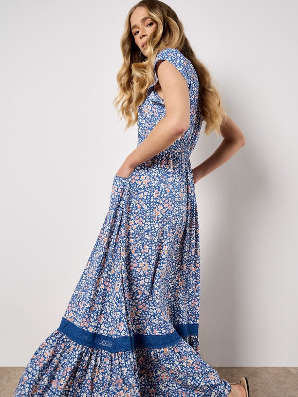 Ditsy Floral Maxi Dress, Blue, large