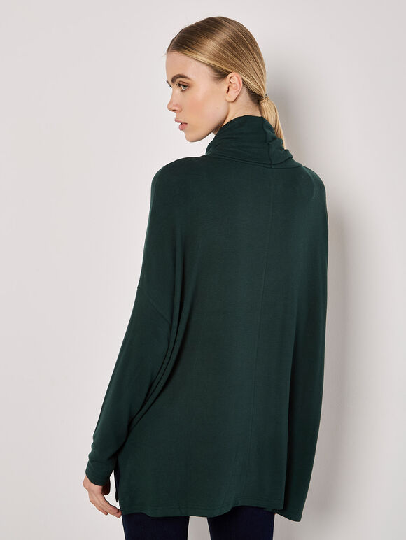 Roll Neck Soft Touch Oversized Top, Green, large