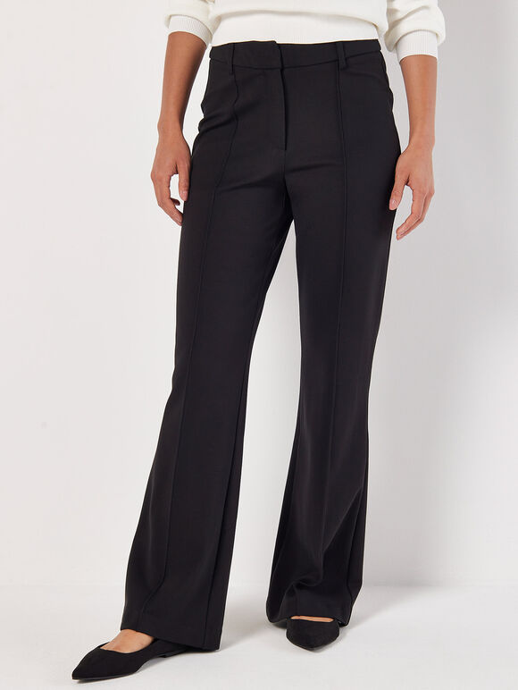 Ponte Seam Detail Straight Leg Trousers, Black, large