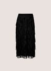 Fringe Trim Tiered Midi Skirt, Black, large