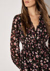 Floral Ruffle Chiffon Mini Dress, Black, large