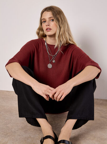 Soft-Touch Batwing Waffle Knit Top