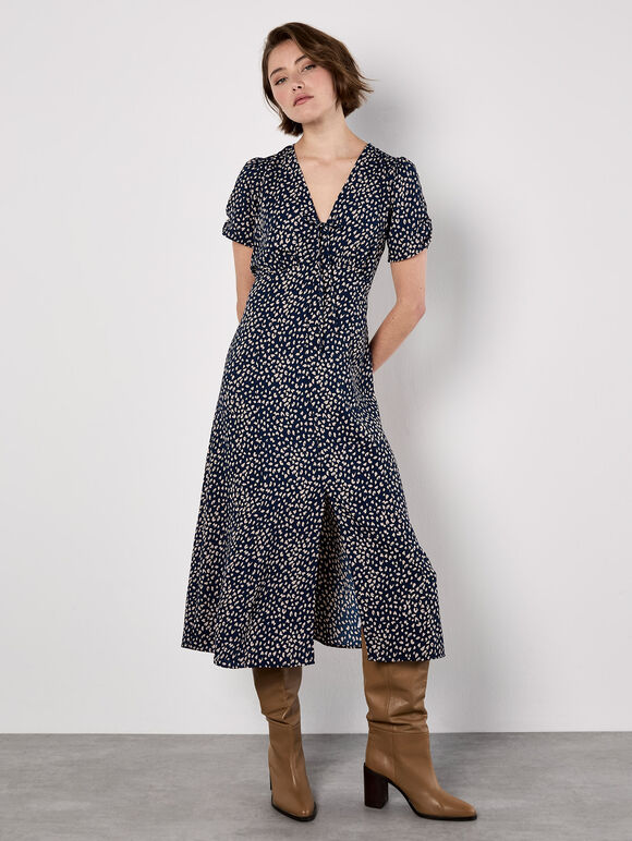 Animal Print Midaxi Dress, Navy, large
