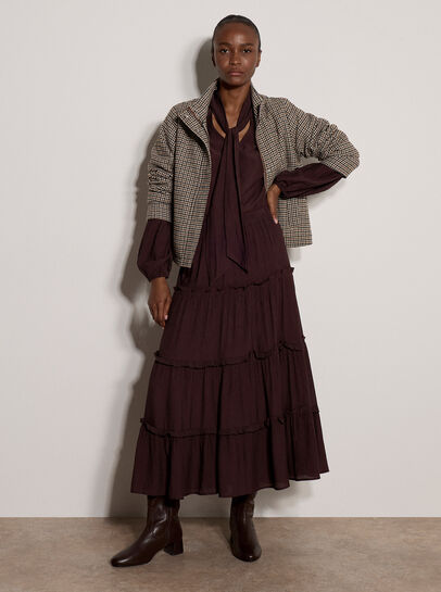Houndstooth Funnel Neck Jacket