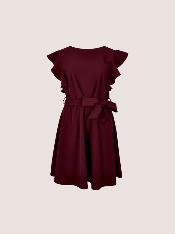 Jersey Crepe Ruffle Mini Dress, Burgundy, large
